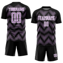 Load image into Gallery viewer, Custom Black Light Purple-White Line Sublimation Soccer Uniform Jersey