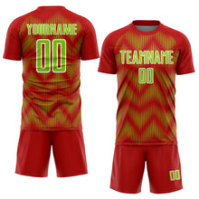 Load image into Gallery viewer, Custom Red Neon Green-White Line Sublimation Soccer Uniform Jersey