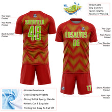 Load image into Gallery viewer, Custom Red Neon Green-White Line Sublimation Soccer Uniform Jersey