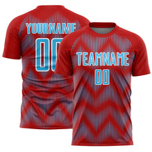 Load image into Gallery viewer, Custom Red Sky Blue-White Line Sublimation Soccer Uniform Jersey