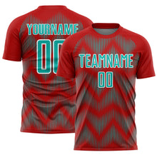 Load image into Gallery viewer, Custom Red Aqua-White Line Sublimation Soccer Uniform Jersey