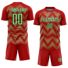 Load image into Gallery viewer, Custom Red Pea Green-Black Line Sublimation Soccer Uniform Jersey