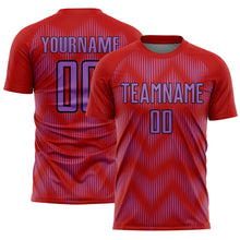 Load image into Gallery viewer, Custom Red Medium Purple-Black Line Sublimation Soccer Uniform Jersey