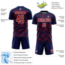 Load image into Gallery viewer, Custom Navy Red-White Line Sublimation Soccer Uniform Jersey