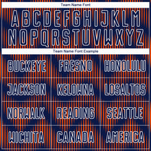 Load image into Gallery viewer, Custom Navy Orange-White Line Sublimation Soccer Uniform Jersey