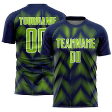 Load image into Gallery viewer, Custom Navy Neon Green-White Line Sublimation Soccer Uniform Jersey