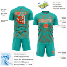 Load image into Gallery viewer, Custom Aqua Orange-White Line Sublimation Soccer Uniform Jersey