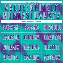 Load image into Gallery viewer, Custom Aqua Purple-White Line Sublimation Soccer Uniform Jersey