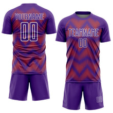 Load image into Gallery viewer, Custom Purple Orange-White Line Sublimation Soccer Uniform Jersey