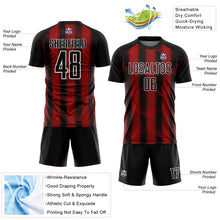 Load image into Gallery viewer, Custom Black Red-White Abstract Network Sublimation Soccer Uniform Jersey