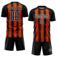 Load image into Gallery viewer, Custom Black Orange-White Abstract Network Sublimation Soccer Uniform Jersey