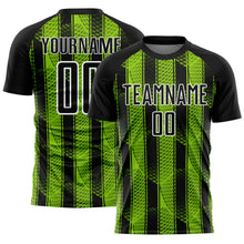 Load image into Gallery viewer, Custom Black Neon Green-White Abstract Network Sublimation Soccer Uniform Jersey