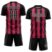 Load image into Gallery viewer, Custom Black Neon Pink-White Abstract Network Sublimation Soccer Uniform Jersey
