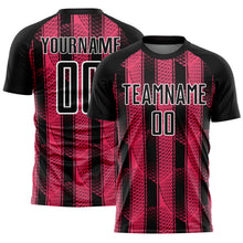 Load image into Gallery viewer, Custom Black Neon Pink-White Abstract Network Sublimation Soccer Uniform Jersey