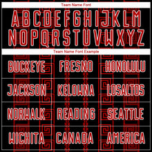 Load image into Gallery viewer, Custom Black Red-White Geometric Shape Sublimation Soccer Uniform Jersey