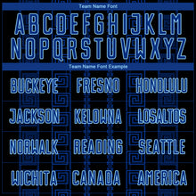 Load image into Gallery viewer, Custom Black Royal-Light Blue Geometric Shape Sublimation Soccer Uniform Jersey