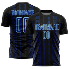 Load image into Gallery viewer, Custom Black Royal-Light Blue Geometric Shape Sublimation Soccer Uniform Jersey