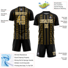 Load image into Gallery viewer, Custom Black Old Gold-White Geometric Shape Sublimation Soccer Uniform Jersey