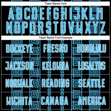 Load image into Gallery viewer, Custom Black Sky Blue-White Geometric Shape Sublimation Soccer Uniform Jersey