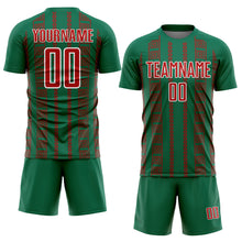 Load image into Gallery viewer, Custom Kelly Green Red-White Geometric Shape Sublimation Soccer Uniform Jersey