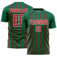 Load image into Gallery viewer, Custom Kelly Green Red-White Geometric Shape Sublimation Soccer Uniform Jersey
