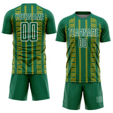 Load image into Gallery viewer, Custom Kelly Green Gold-White Geometric Shape Sublimation Soccer Uniform Jersey