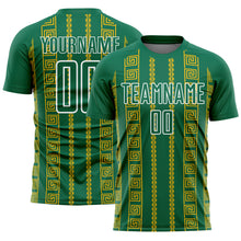 Load image into Gallery viewer, Custom Kelly Green Gold-White Geometric Shape Sublimation Soccer Uniform Jersey