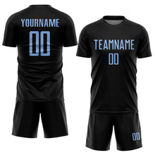 Load image into Gallery viewer, Custom Black Light Blue Sublimation Soccer Uniform Jersey