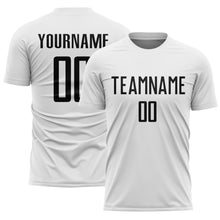 Load image into Gallery viewer, Custom White Black Sublimation Soccer Uniform Jersey