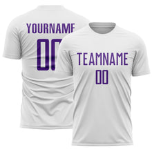 Load image into Gallery viewer, Custom White Purple Sublimation Soccer Uniform Jersey