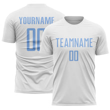 Load image into Gallery viewer, Custom White Light Blue Sublimation Soccer Uniform Jersey