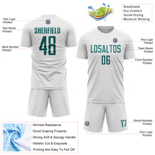 Load image into Gallery viewer, Custom White Teal Sublimation Soccer Uniform Jersey