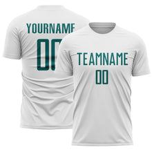 Load image into Gallery viewer, Custom White Teal Sublimation Soccer Uniform Jersey
