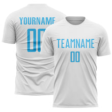 Load image into Gallery viewer, Custom White Sky Blue Sublimation Soccer Uniform Jersey