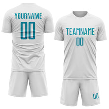 Load image into Gallery viewer, Custom White Teal Sublimation Soccer Uniform Jersey