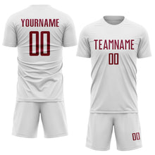 Load image into Gallery viewer, Custom White Maroon Sublimation Soccer Uniform Jersey