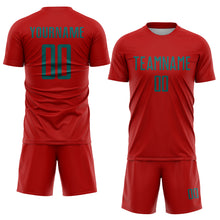 Load image into Gallery viewer, Custom Red Teal Sublimation Soccer Uniform Jersey