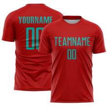 Load image into Gallery viewer, Custom Red Aqua Sublimation Soccer Uniform Jersey