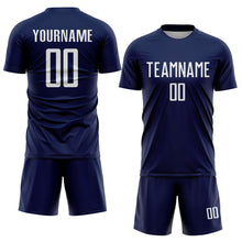 Load image into Gallery viewer, Custom Navy White Sublimation Soccer Uniform Jersey