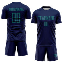 Load image into Gallery viewer, Custom Navy Teal Sublimation Soccer Uniform Jersey