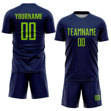 Load image into Gallery viewer, Custom Navy Neon Green Sublimation Soccer Uniform Jersey