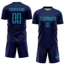 Load image into Gallery viewer, Custom Navy Teal Sublimation Soccer Uniform Jersey