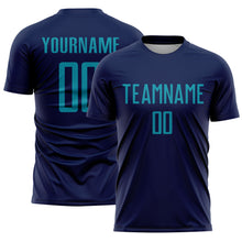 Load image into Gallery viewer, Custom Navy Teal Sublimation Soccer Uniform Jersey