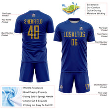 Load image into Gallery viewer, Custom Royal Old Gold Sublimation Soccer Uniform Jersey