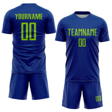 Load image into Gallery viewer, Custom Royal Neon Green Sublimation Soccer Uniform Jersey