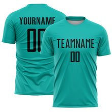 Load image into Gallery viewer, Custom Aqua Black Sublimation Soccer Uniform Jersey