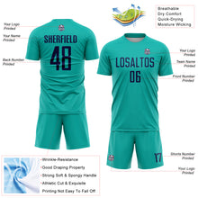 Load image into Gallery viewer, Custom Aqua Navy Sublimation Soccer Uniform Jersey