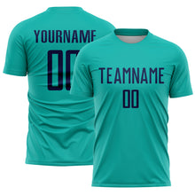 Load image into Gallery viewer, Custom Aqua Navy Sublimation Soccer Uniform Jersey