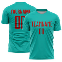 Load image into Gallery viewer, Custom Aqua Red Sublimation Soccer Uniform Jersey