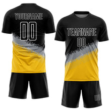 Load image into Gallery viewer, Custom Black Gray-Yellow Gradient Geometric Shape Sublimation Soccer Uniform Jersey